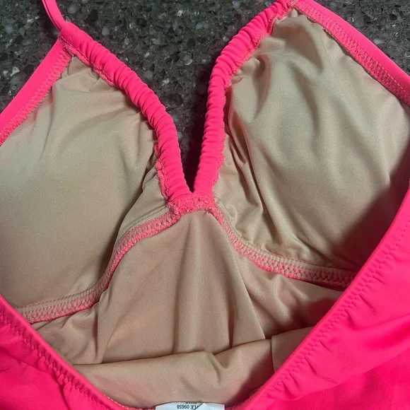 J. Crew Hot Pink One-Piece Swimsuit Ruched Sides Size 0 Vibrant Plunge Swimming - Picture 6 of 8